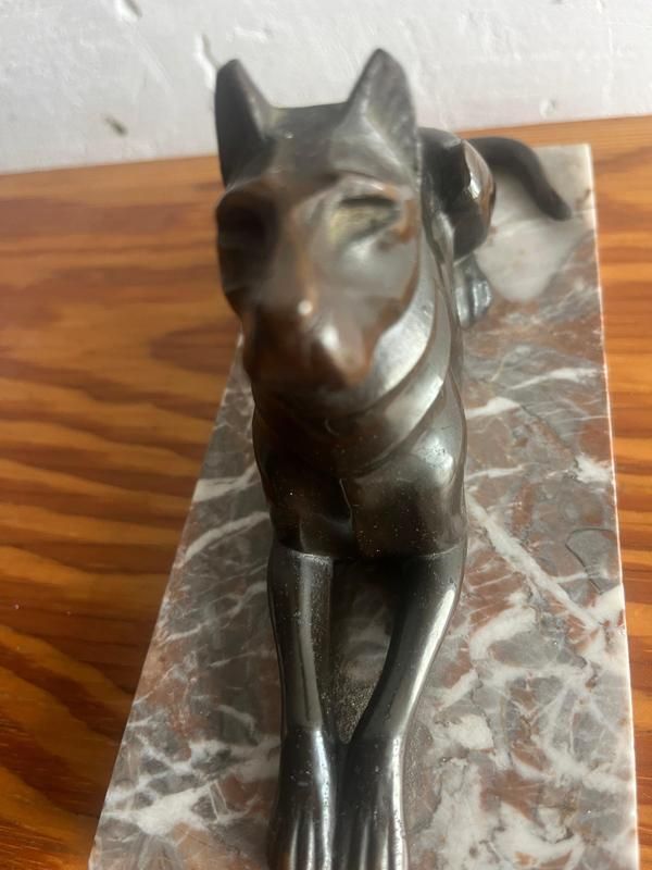 Art Deco Bronze Dog Bookends On Marble Base, 1930s, Set Of 2 photo for sale