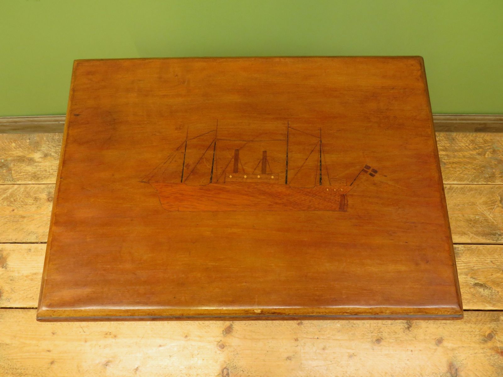 Trinity House Style Work Table With Inlaid Ship & Signature H.Larsen, 1911 photo buy