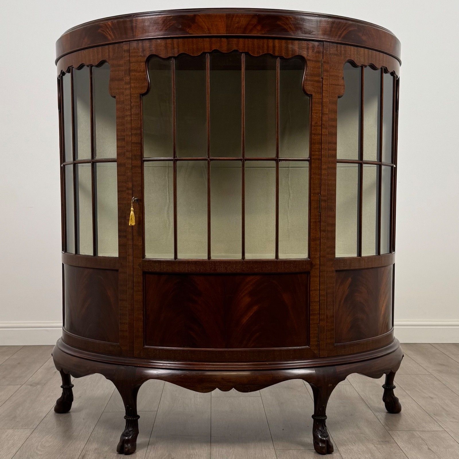 Antique 20th Century Demi Lune Display Cabinet In Mahogany