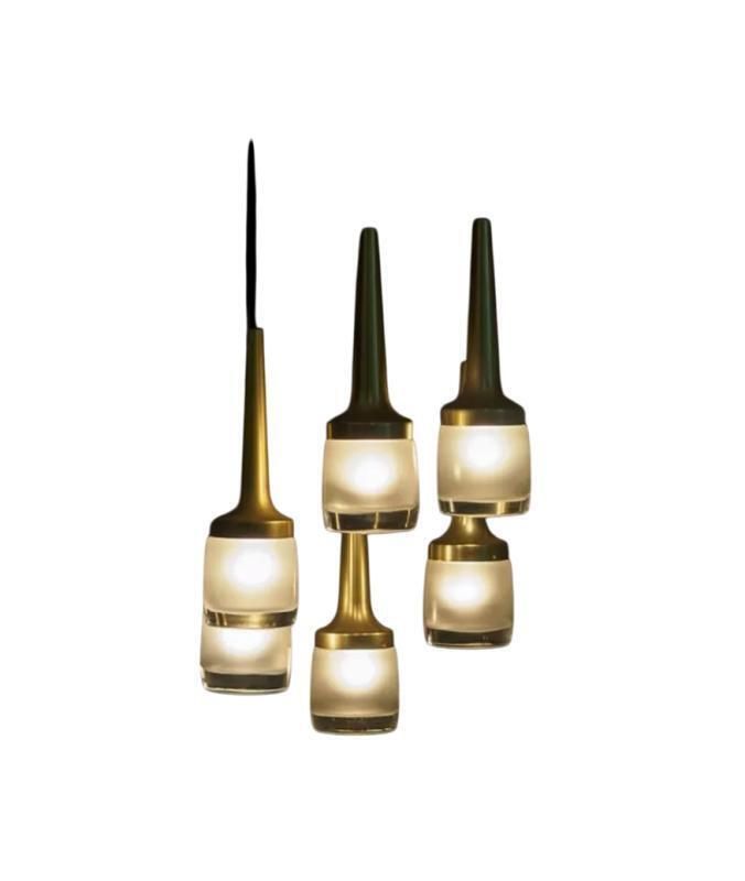6 Piece Cascade Chandelier In Gilded Brass And Aluminium And Glass From Staff Leuchten, 1970s photo for sale