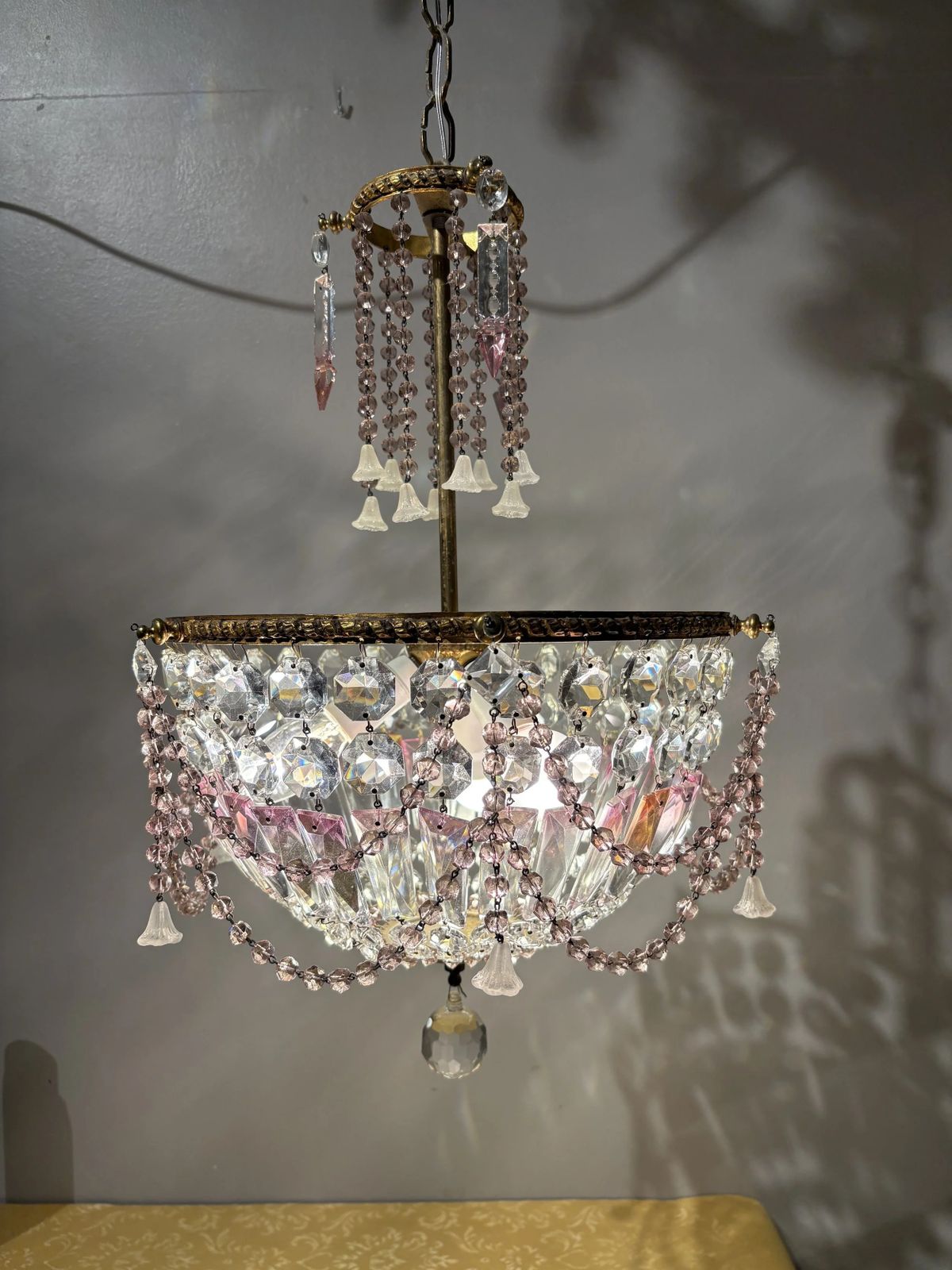 Italian Mid Century Brass And Bohemian Crystal Chandelier photo furniture