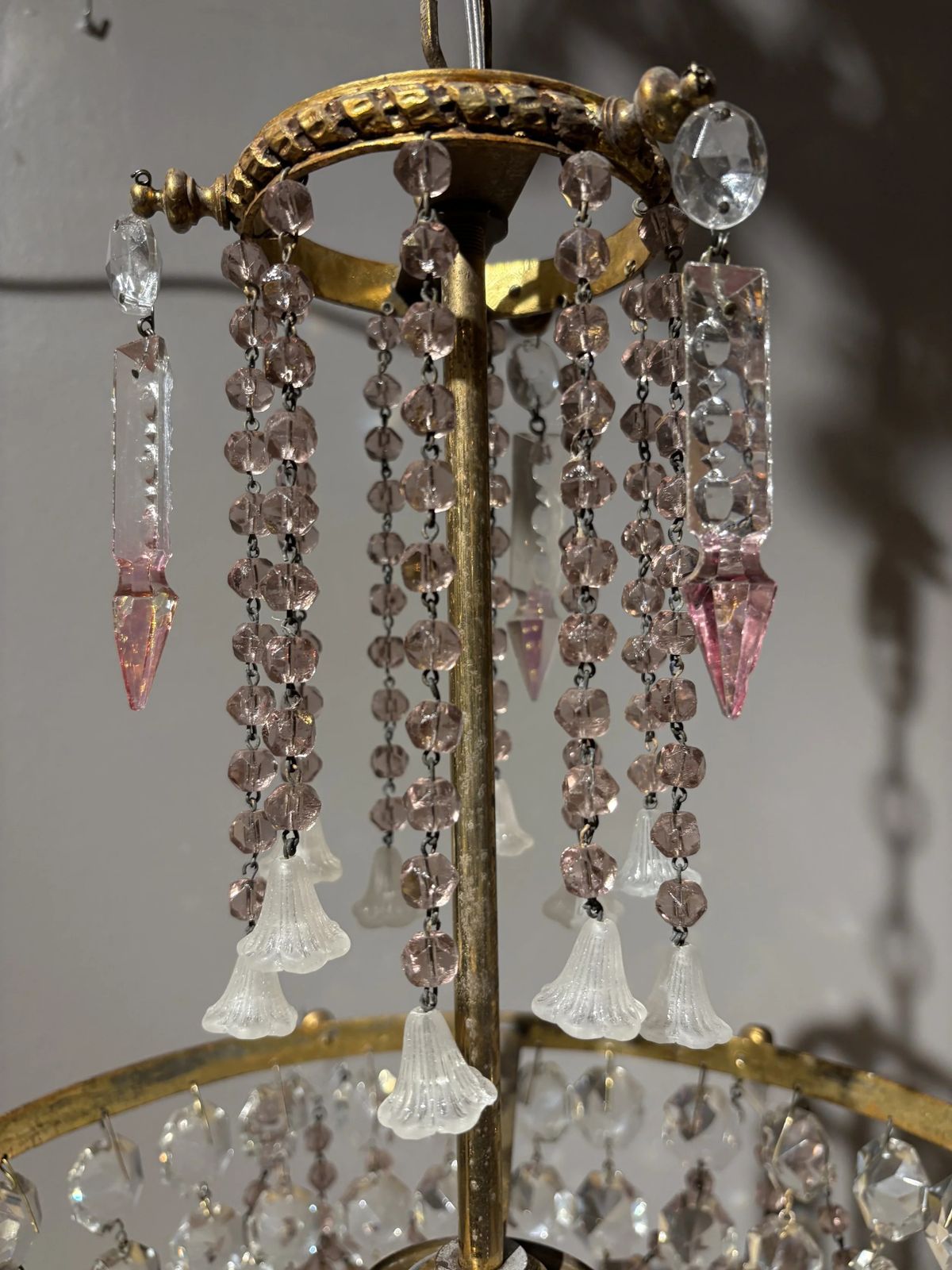 Italian Mid Century Brass And Bohemian Crystal Chandelier photo vinterior