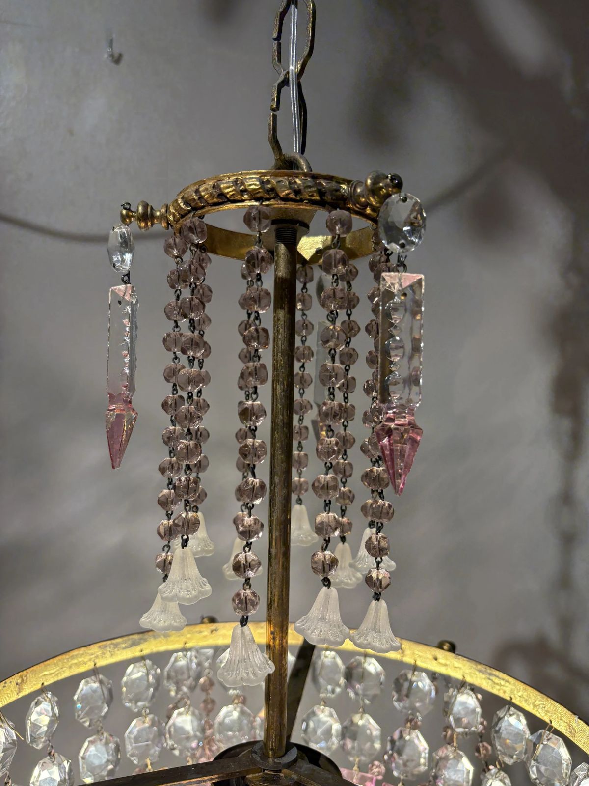 Italian Mid Century Brass And Bohemian Crystal Chandelier photo buy