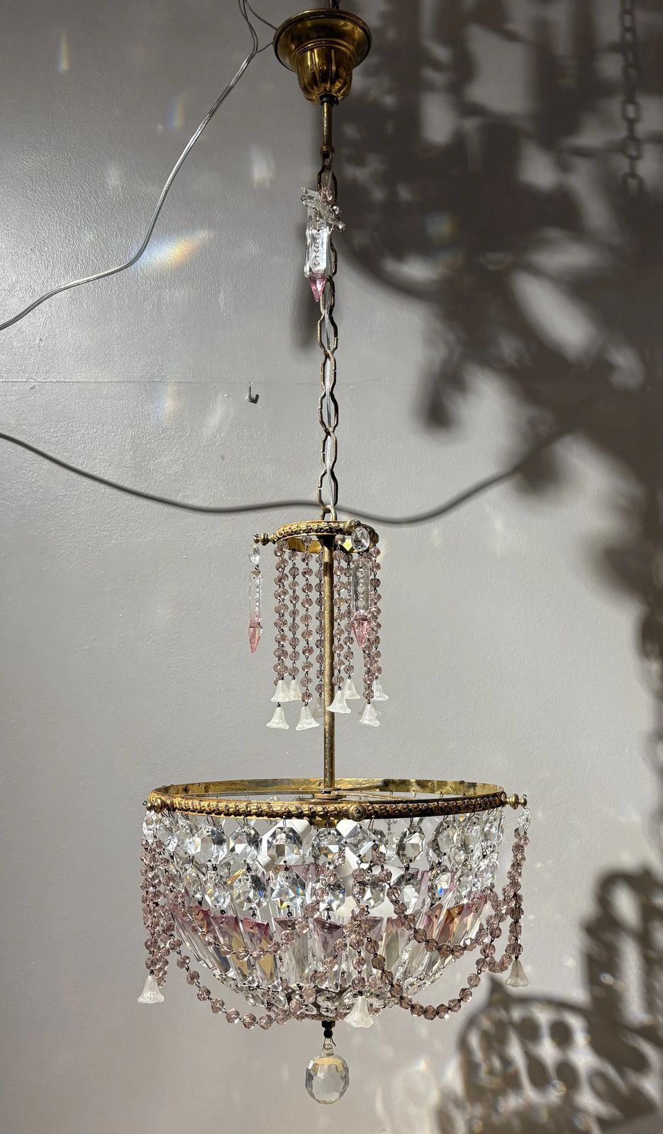 photo furniture Italian Mid Century Brass And Bohemian Crystal Chandelier