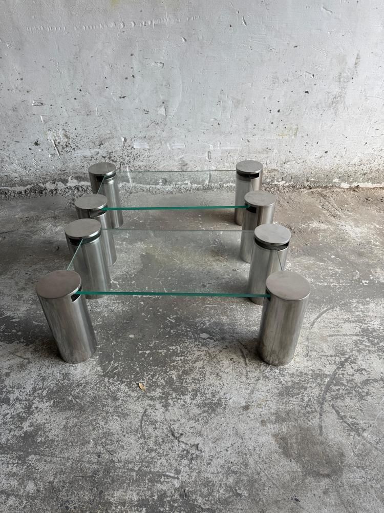 photo furniture Modern Coffee Tables With Cylindrical Steel Legs, 1980s, Set Of 2