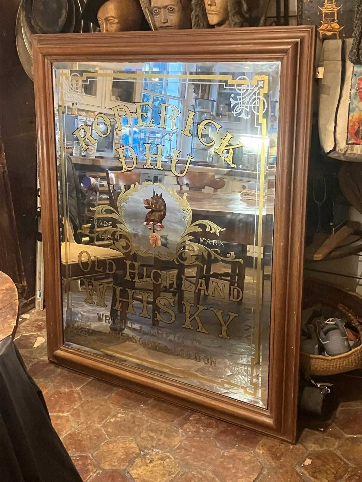 Magnificent Signed London Pub Mirror For Rod Dhu Highland Whisky photo Home Decor