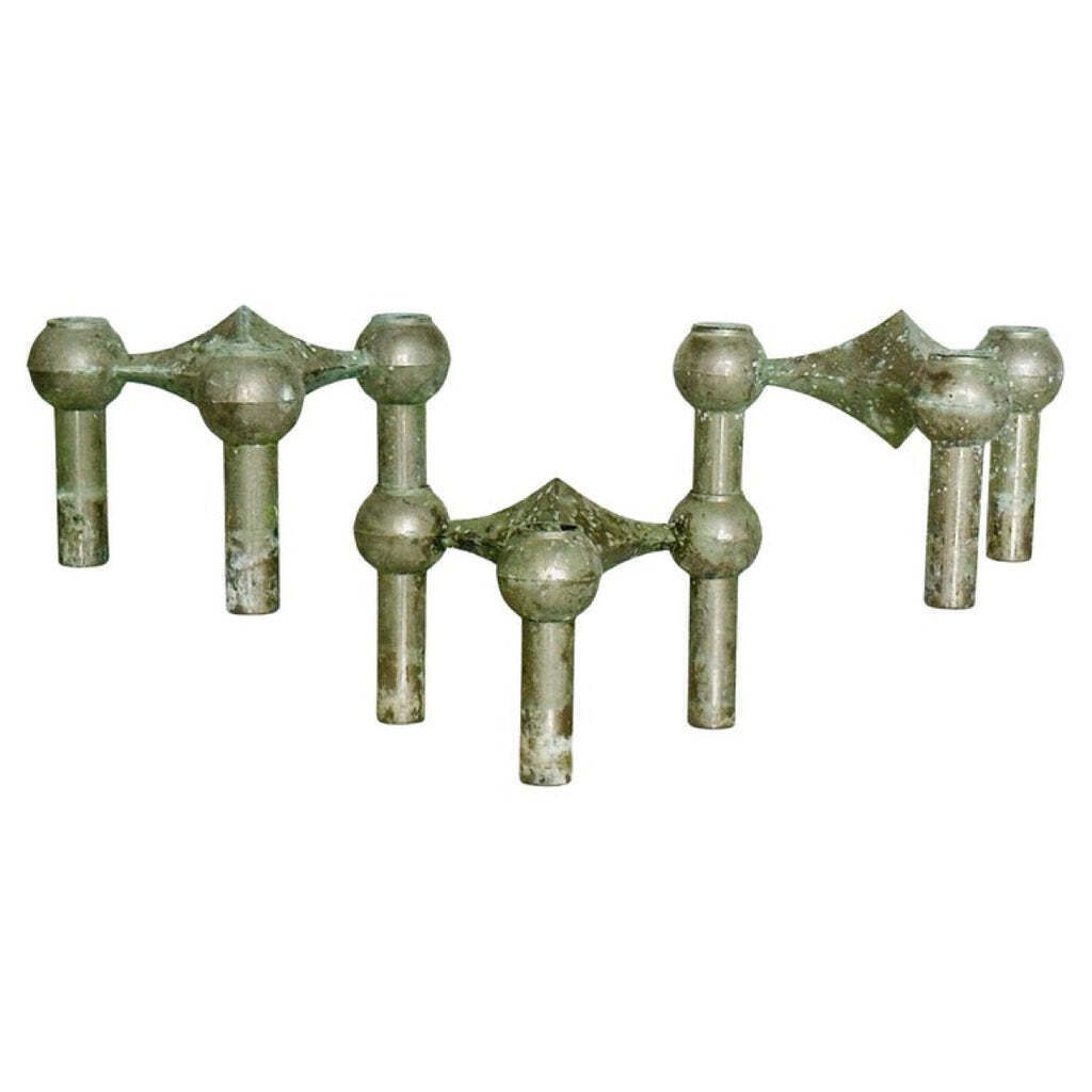 1960s German Brutalist Bmf Nagel Stackable Tarnished & Oxidised Chrome Candle Holders By Fritz Nagel And Ceasar Stoffi
