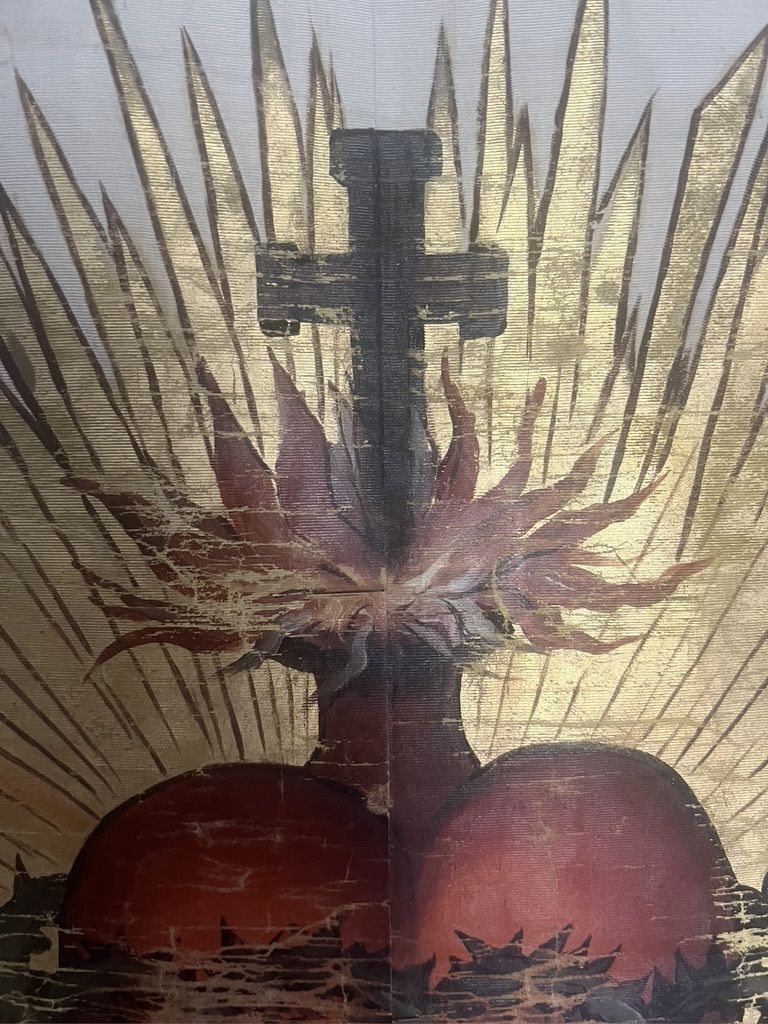 Antique Catholic Processional Banner Of The Sacred Heart photo vinterior