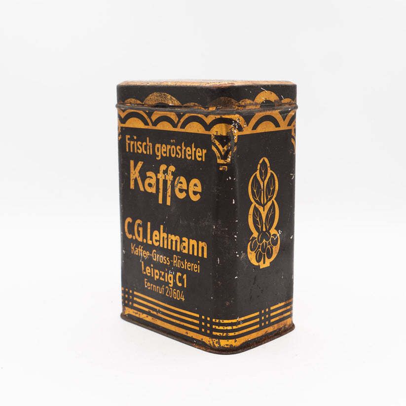 Lehmann Kaffee Advertising Tin, Leipzig   Black & Gold   1940s–50s
