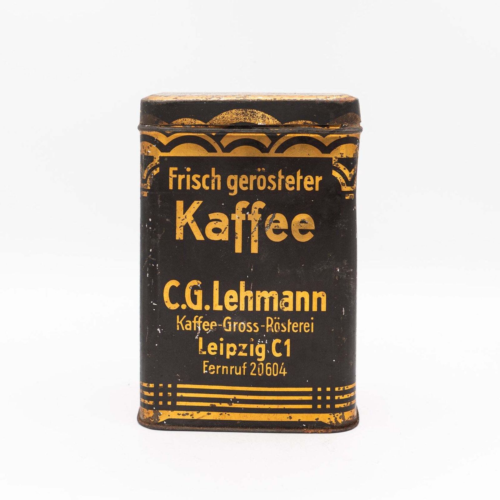 photo for sale Lehmann Kaffee Advertising Tin, Leipzig   Black & Gold   1940s–50s