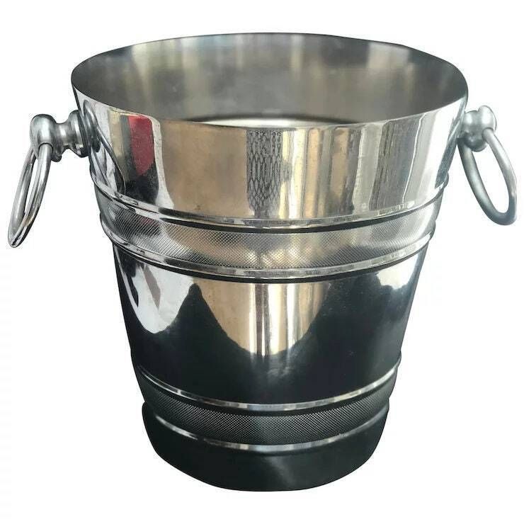 French Mid Century Stainless Steel Champagne Bucket: Bar Cart Styling