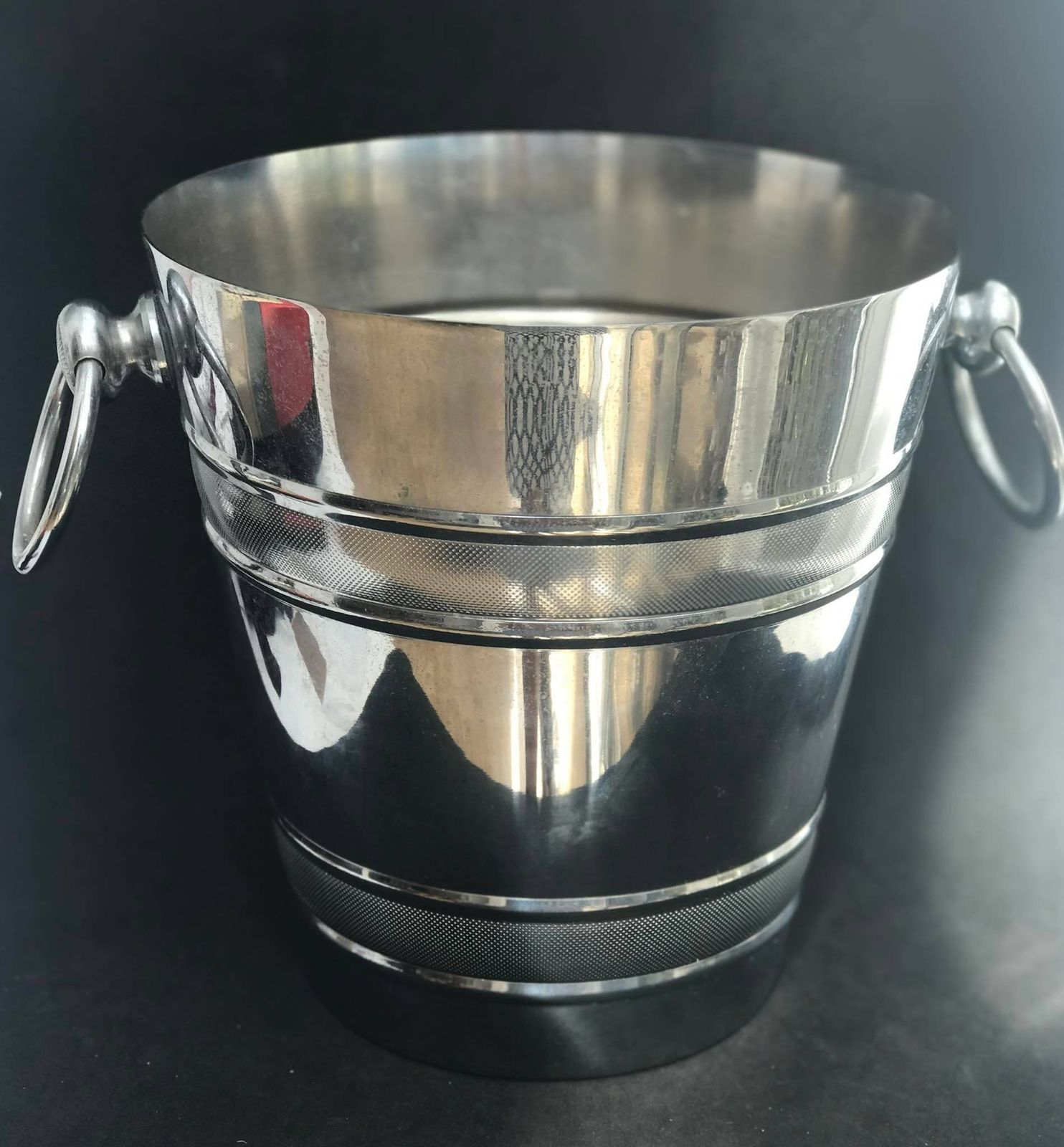 French Mid Century Stainless Steel Champagne Bucket: Bar Cart Styling photo vintage
