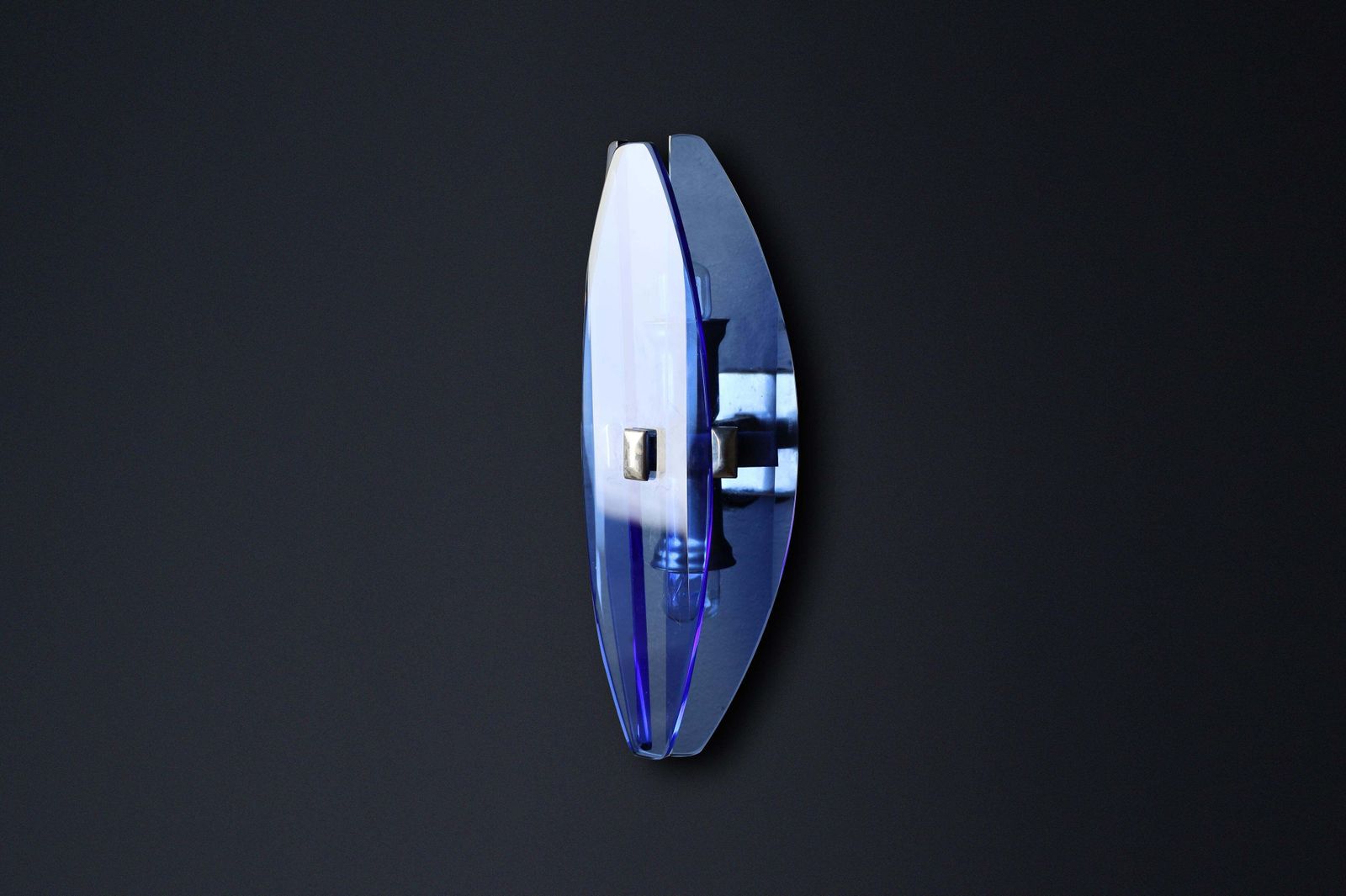 Set Of Four 1960s Italian Blue Glass And Chrome Sconces By Veca Italy photo for sale