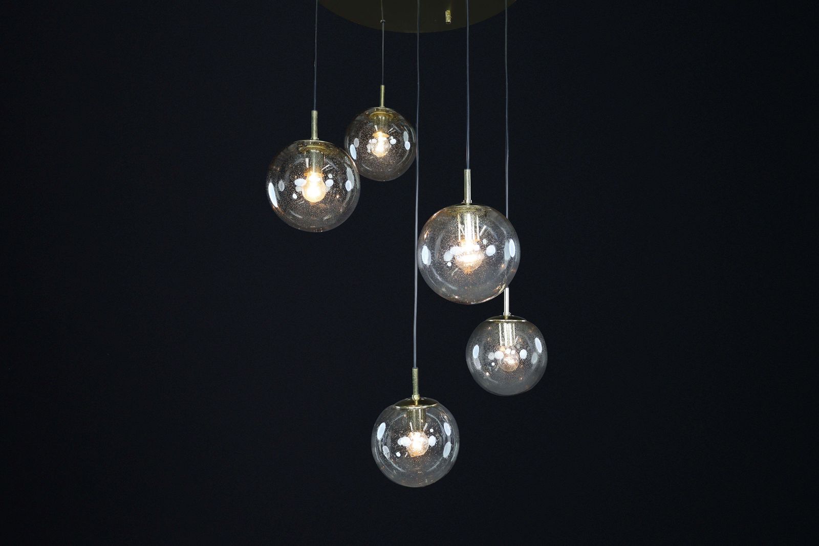 Mid Century Cascade With Five Smoked Hand Blown Globes By Glashütte Limburg 1970 photo for sale