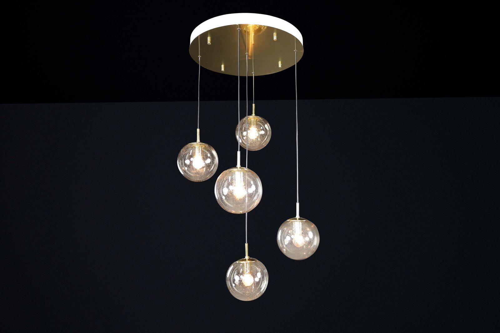 Mid Century Cascade With Five Smoked Hand Blown Globes By Glashütte Limburg 1970 photo 3000.0