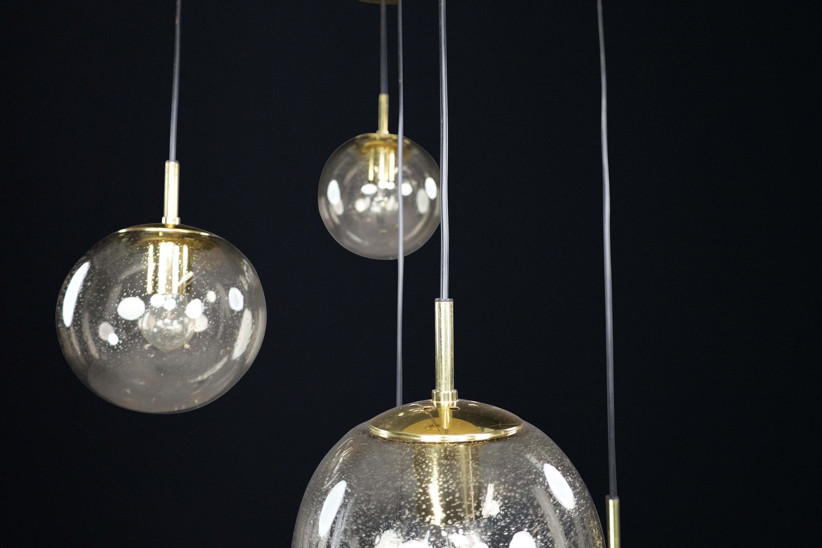 photo for sale Mid Century Cascade With Five Smoked Hand Blown Globes By Glashütte Limburg 1970