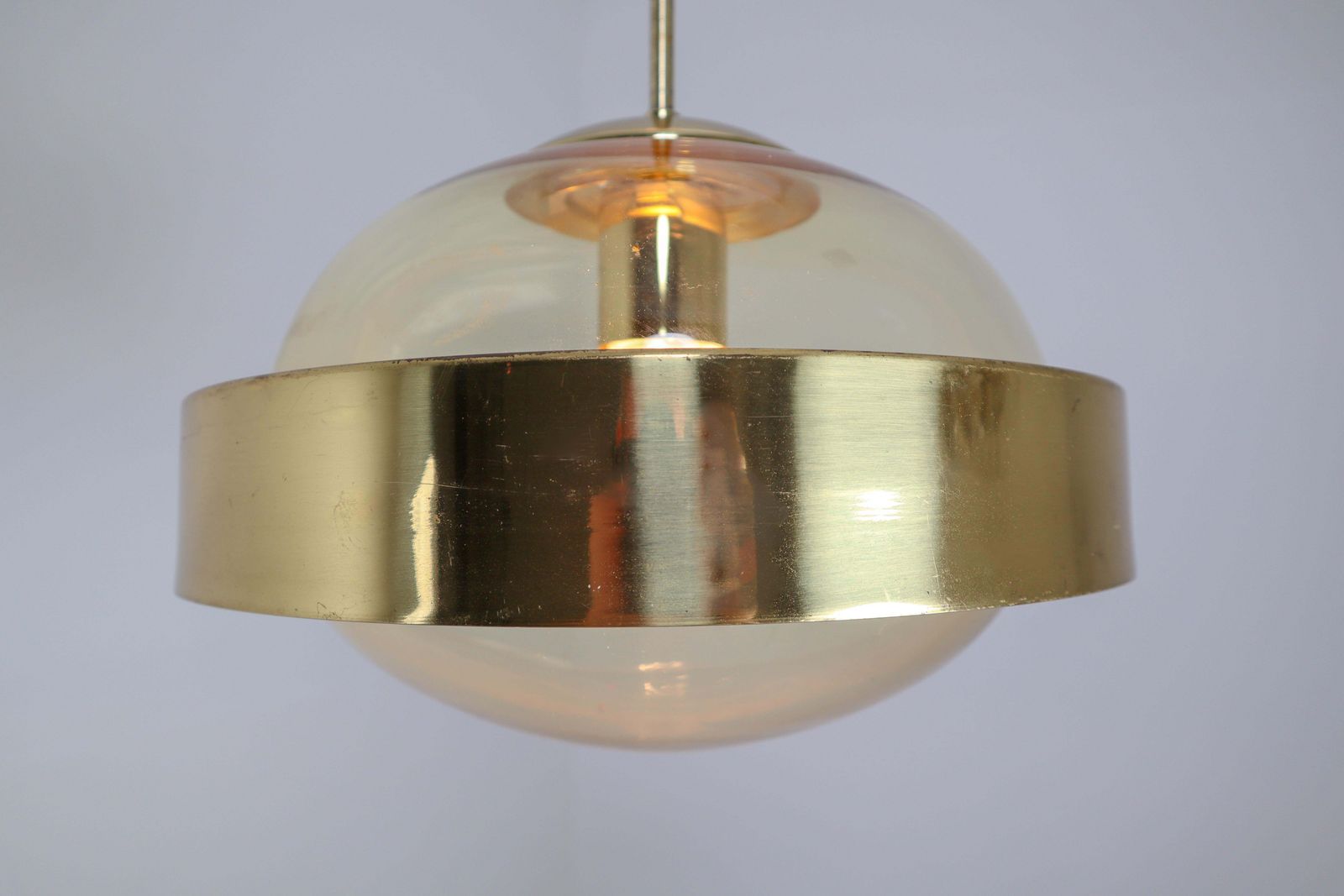 Mid Century Modernist Hand Blowed Glass And Brass Pendant, 1960s photo 1970.0