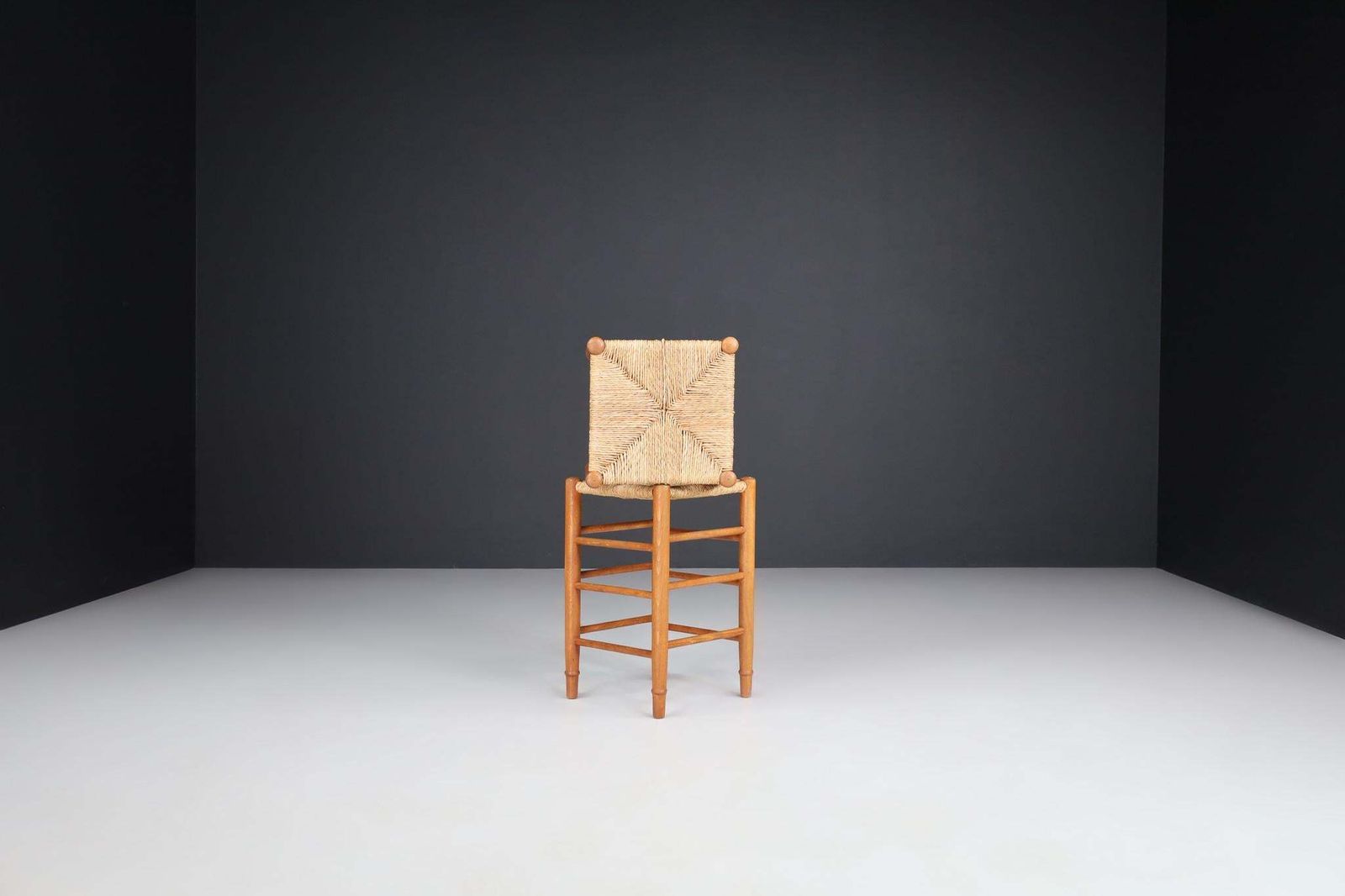 Mid Century Modern Pinewood And Rush Stools In The Style Of Charlotte Perriand photo vinterior