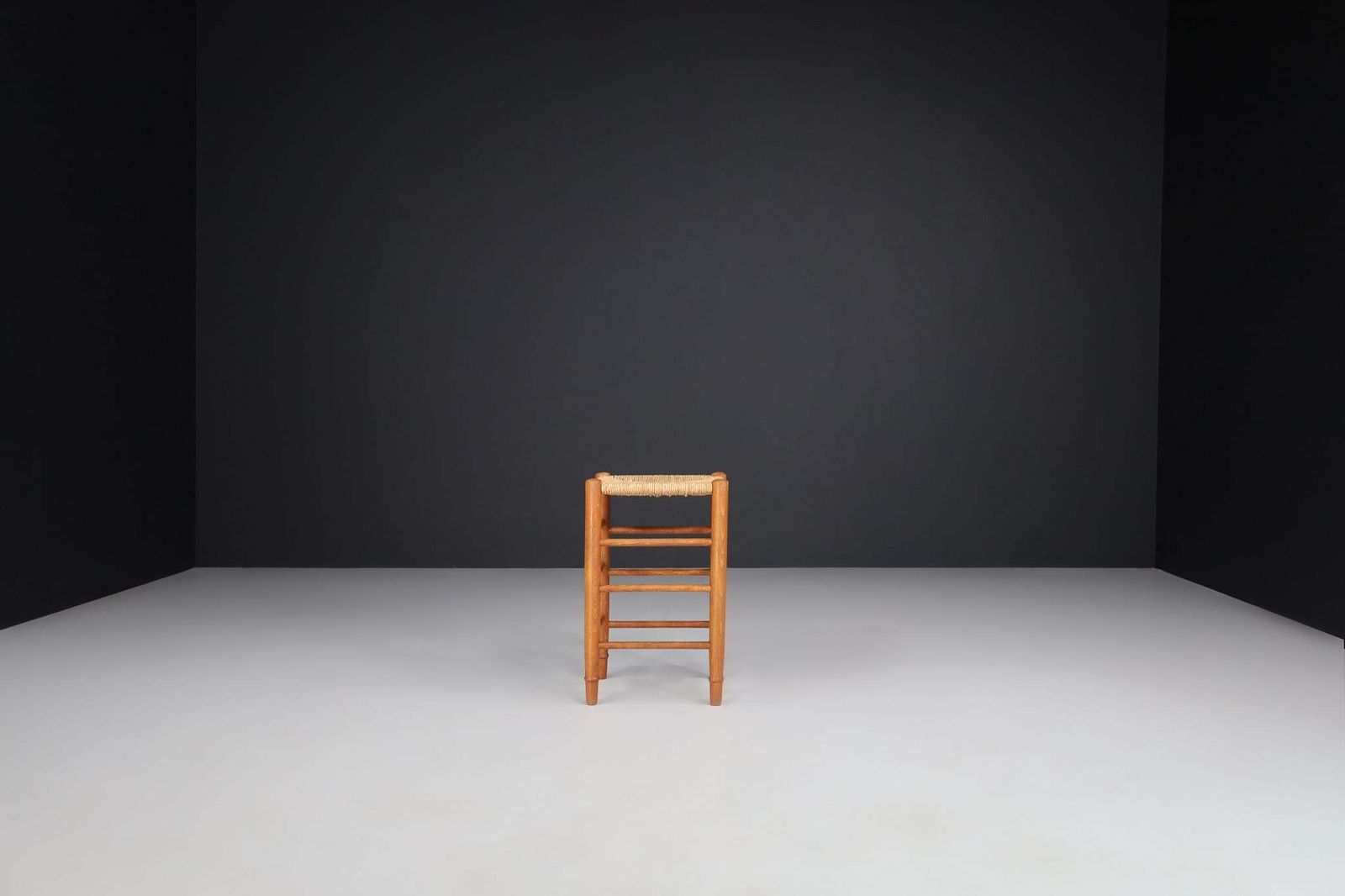 Mid Century Modern Pinewood And Rush Stools In The Style Of Charlotte Perriand photo vintage