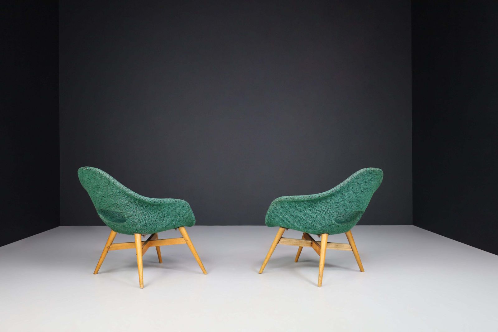 photo for sale Miroslav Navratil Easy Chairs In Original Green Fabric, 1960