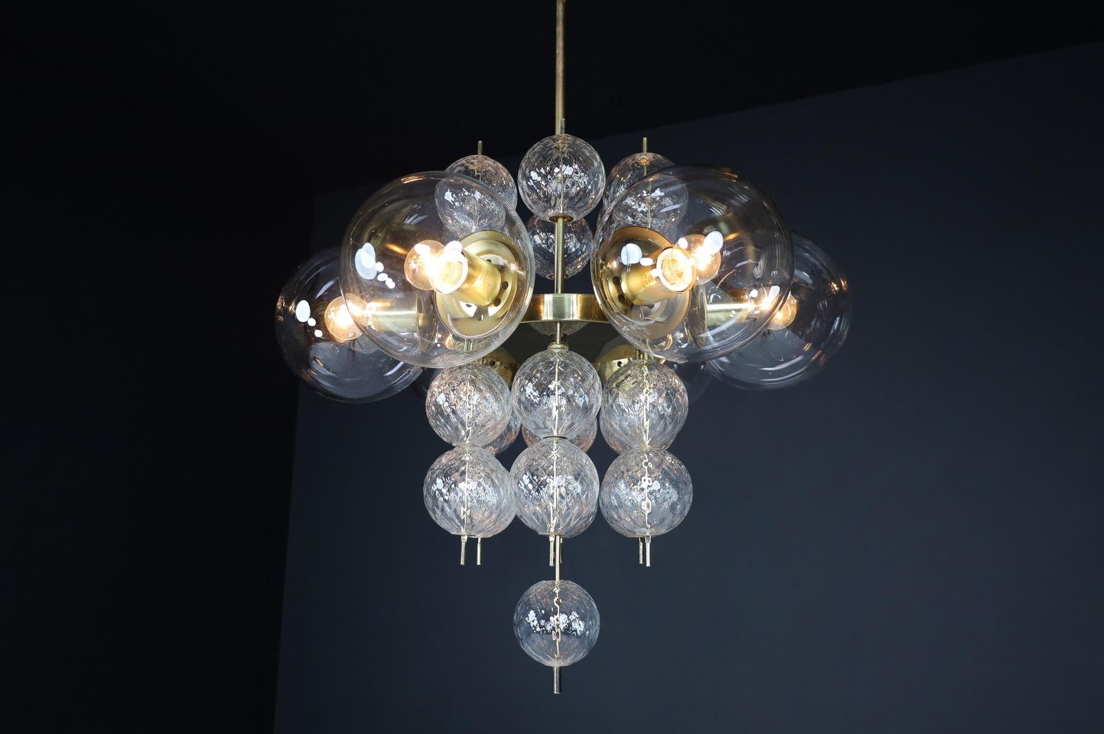 photo furniture Mid Century Chandelier With Brass Fixture And  Glass Globes By Preciosa, Czechia