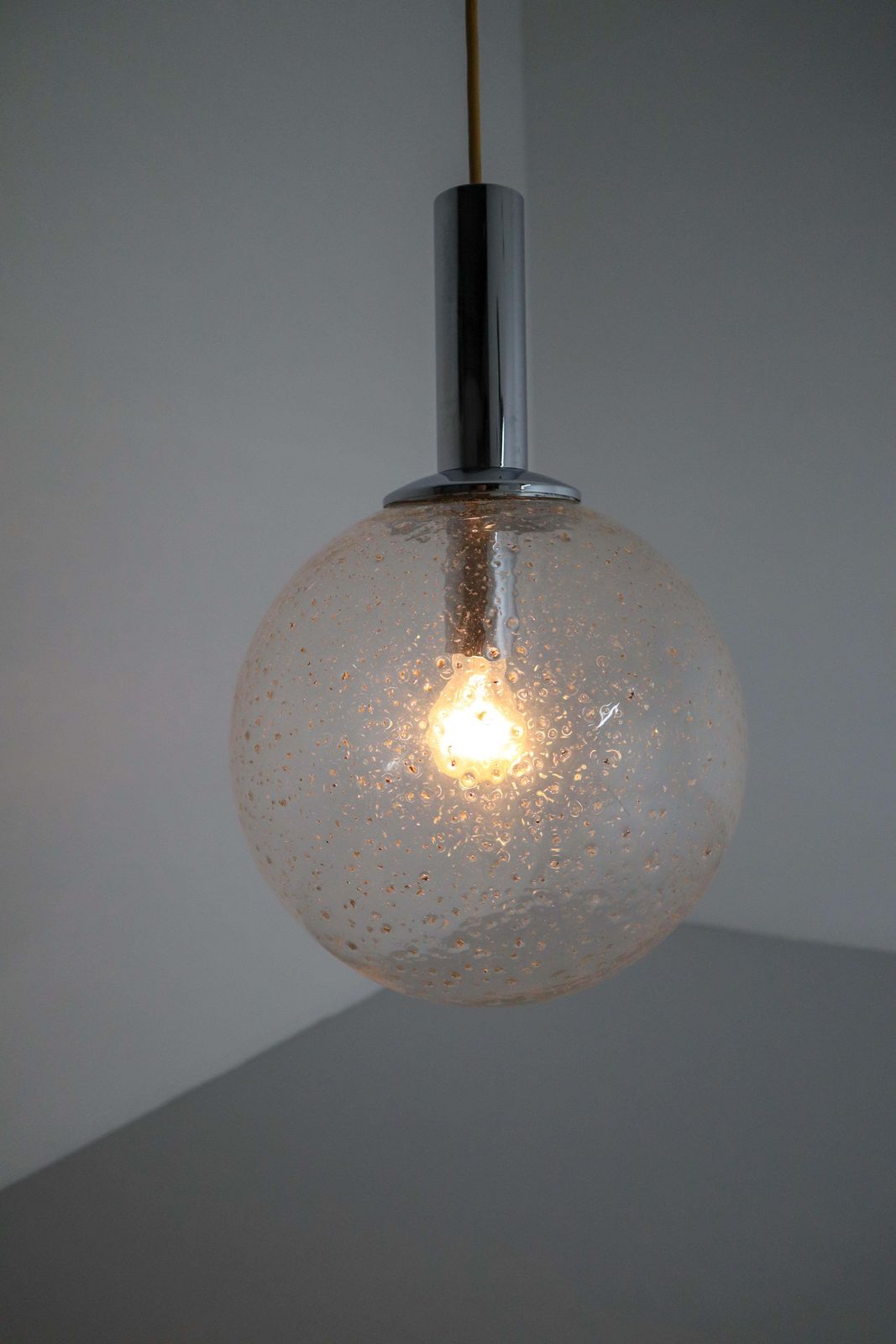 Pair Of Midcentury Bubble Glass Globe Pendant By Glashütte Limburg Germany, 1960 photo furniture