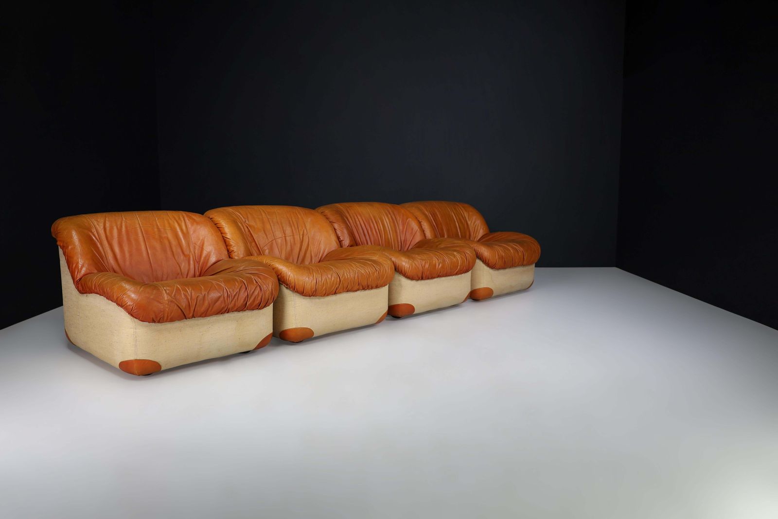 Furniture Mid Century Modern Lounge Chairs By Guido Faleschini In Patinated Cognac Leather photo