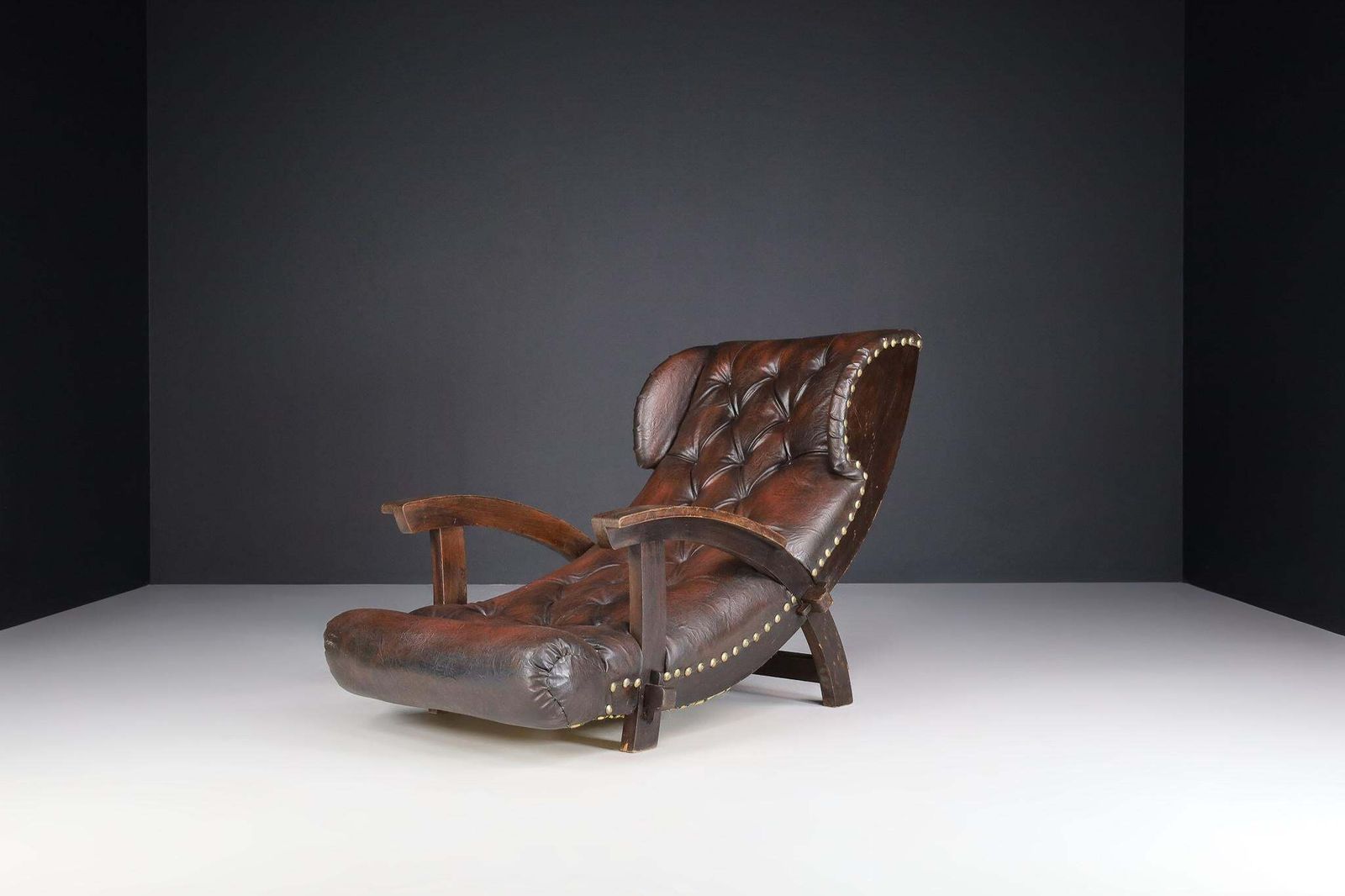 Austrian Xl Lounge Chair Dating From The 1950s With Original Patinated Leather photo for sale