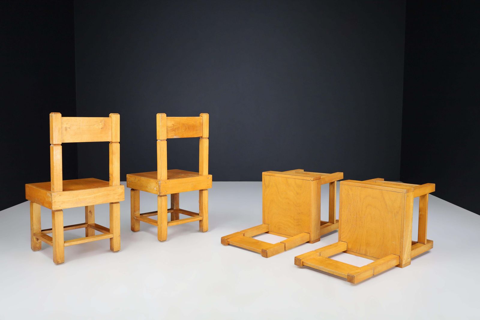 Set Of Four Mid Century Beechwood Chairs, France, 1950s. photo Furniture