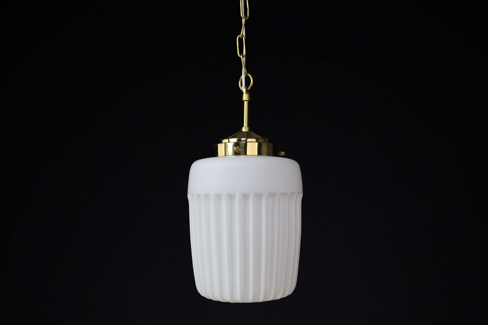 1970s European Mid Century Modern Opaline Glass & Brass Pendant Lights photo furniture