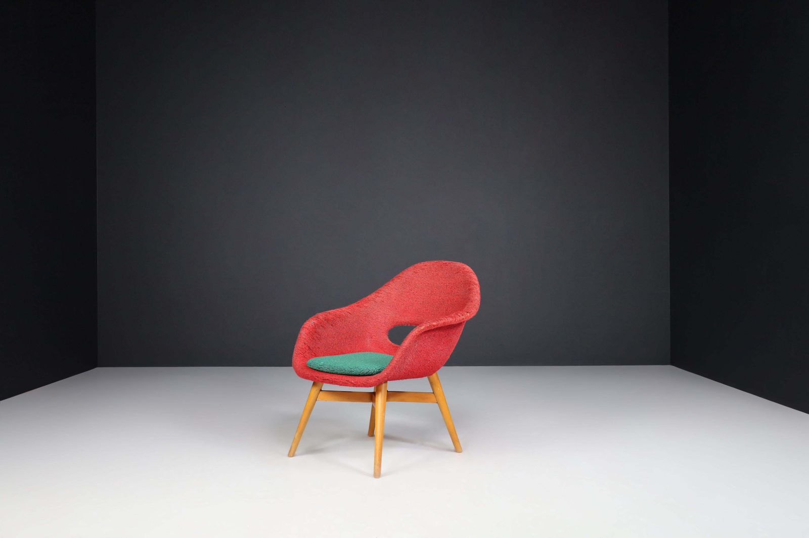 Miroslav Navratil Easy Chairs In Original Red And Green Fabric, 1960. photo for sale