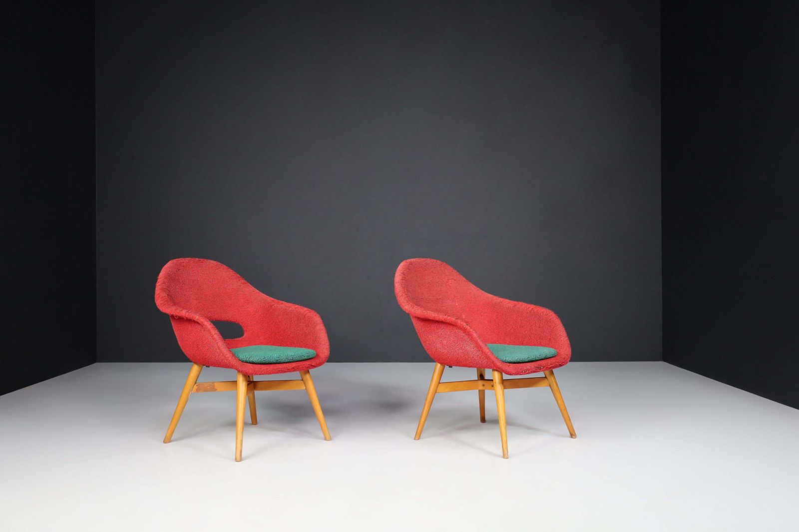 Miroslav Navratil Easy Chairs In Original Red And Green Fabric, 1960. photo buy