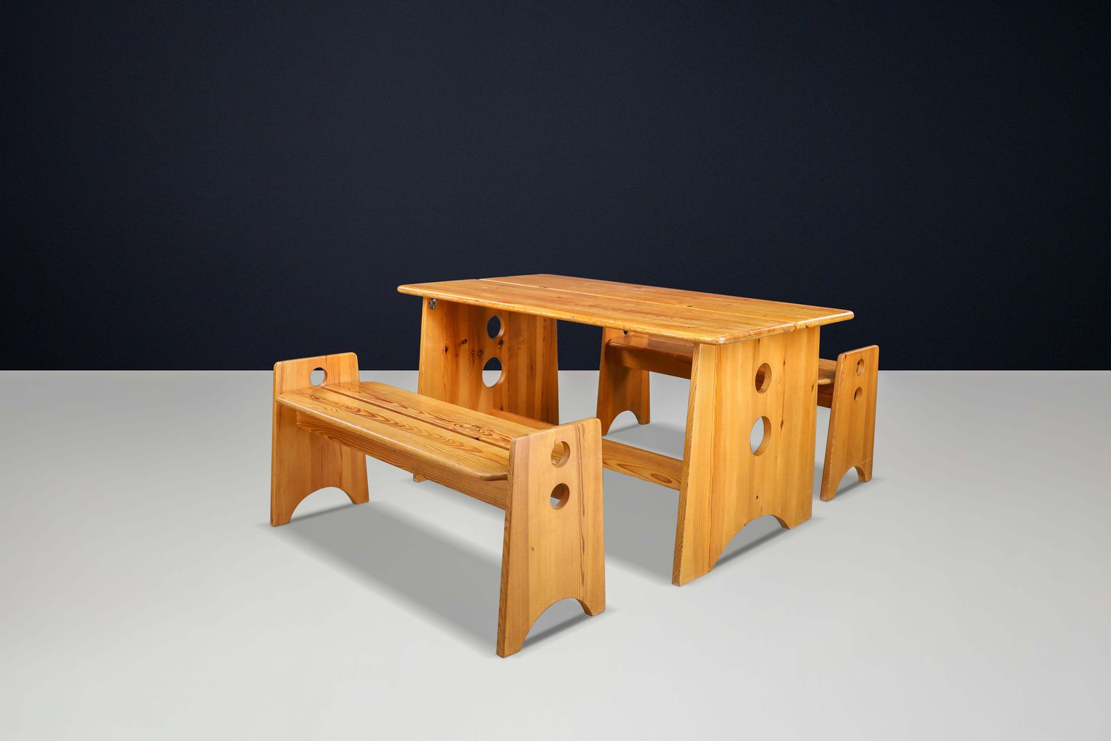 Gilbert Marklund Pine Table & Benches For Furusnickarn, Sweden, 1970s photo furniture