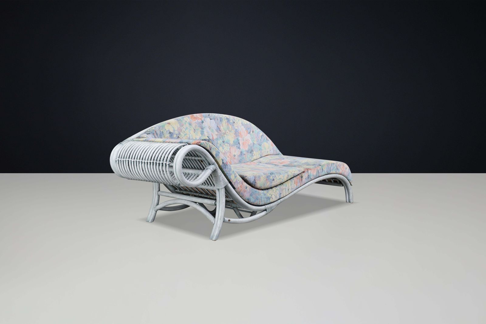 Furniture 1980s Floral Rattan Daybed By Flechtatelier Schütz, Germany, Modernist photo