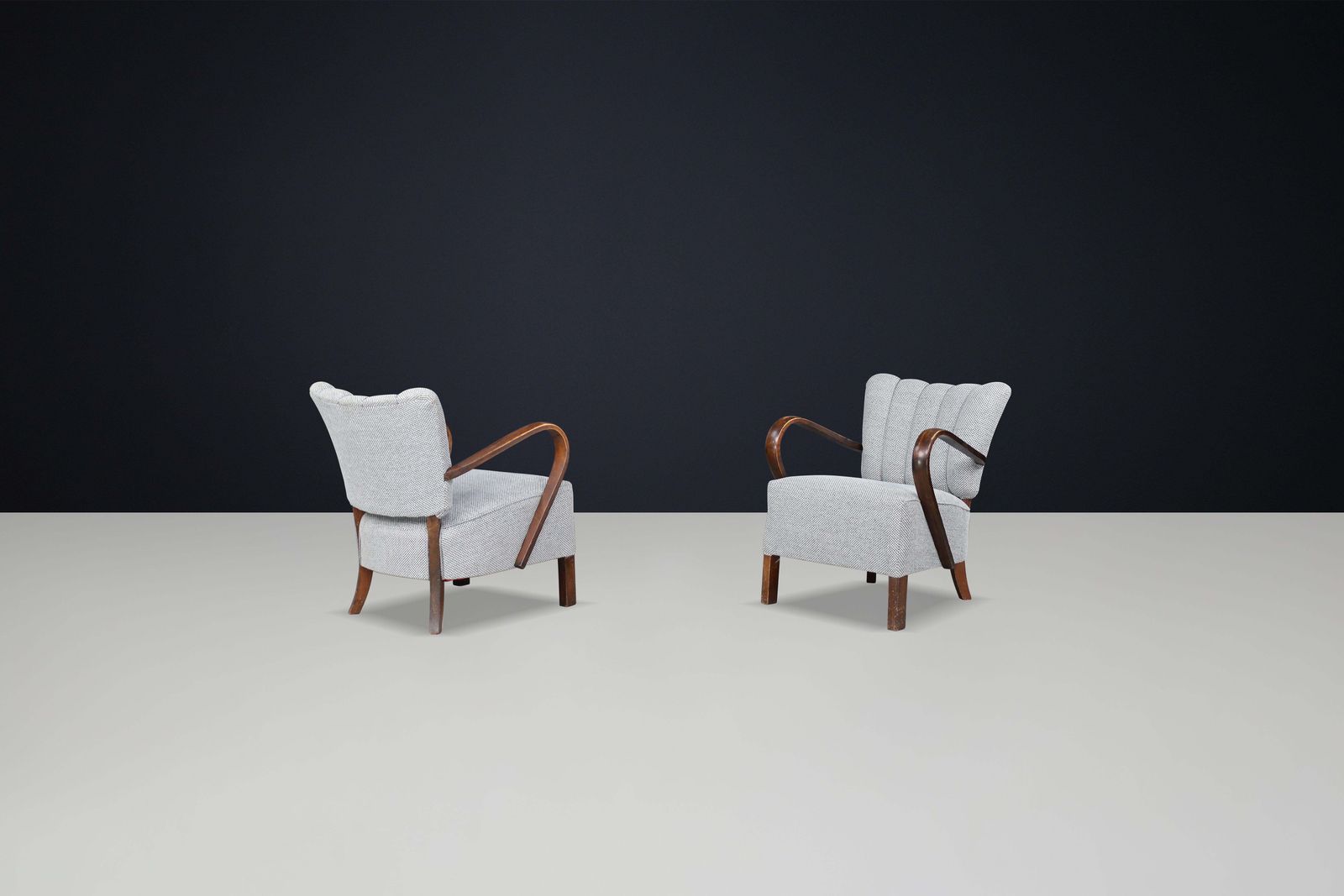 Jindrich Halabala Re Upholstered Patinated Bentwood Lounge Chairs From The 1930s photo vinterior