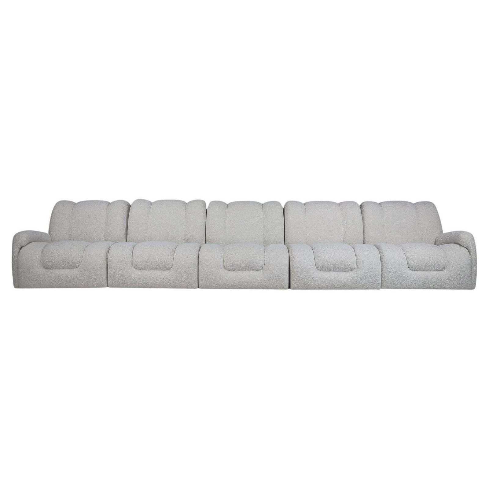 Mid Century Italian Modular Lounge Sofa In New Bouclé, 1970s, Set Of 5 Elements