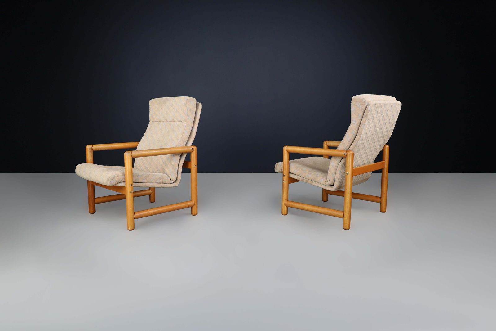 Pair Of 1970s Ton Beechwood Lounge Chairs With Original Upholstery photo for sale