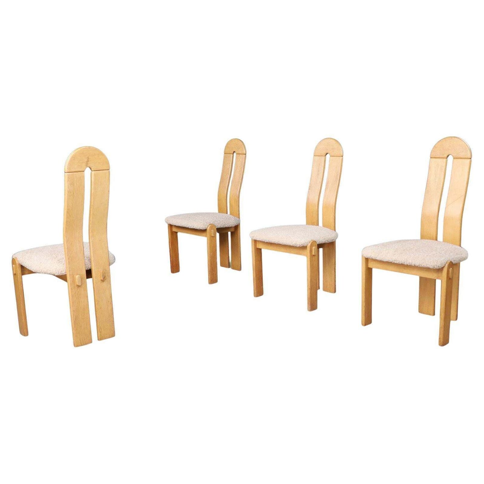 Set Of Scandinavian Modern High Back Oak Dining Chairs With Teddy Upholstery photo furniture