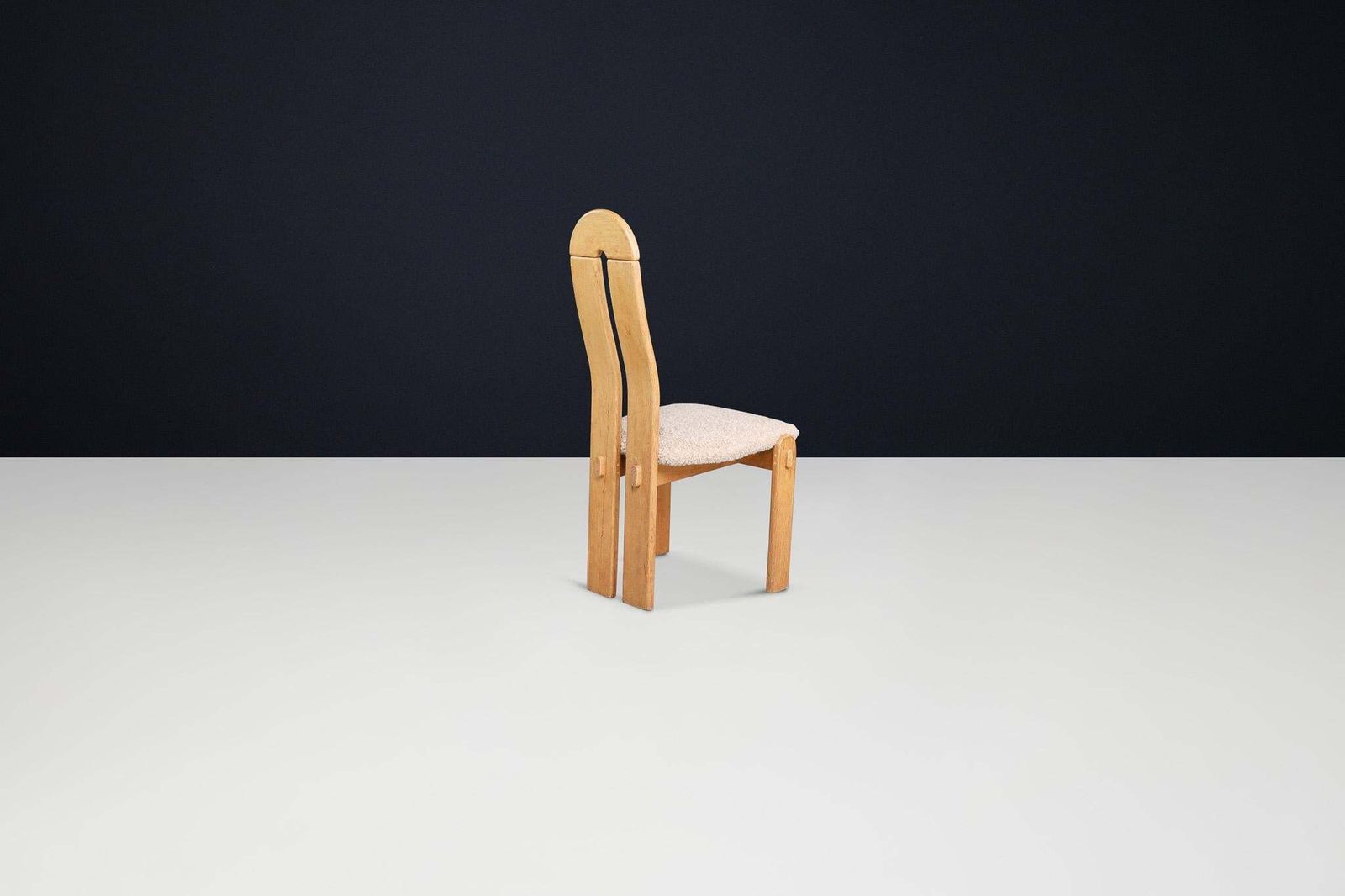 Set Of Scandinavian Modern High Back Oak Dining Chairs With Teddy Upholstery photo vintage