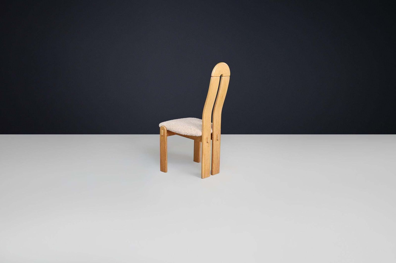 photo furniture Set Of Scandinavian Modern High Back Oak Dining Chairs With Teddy Upholstery