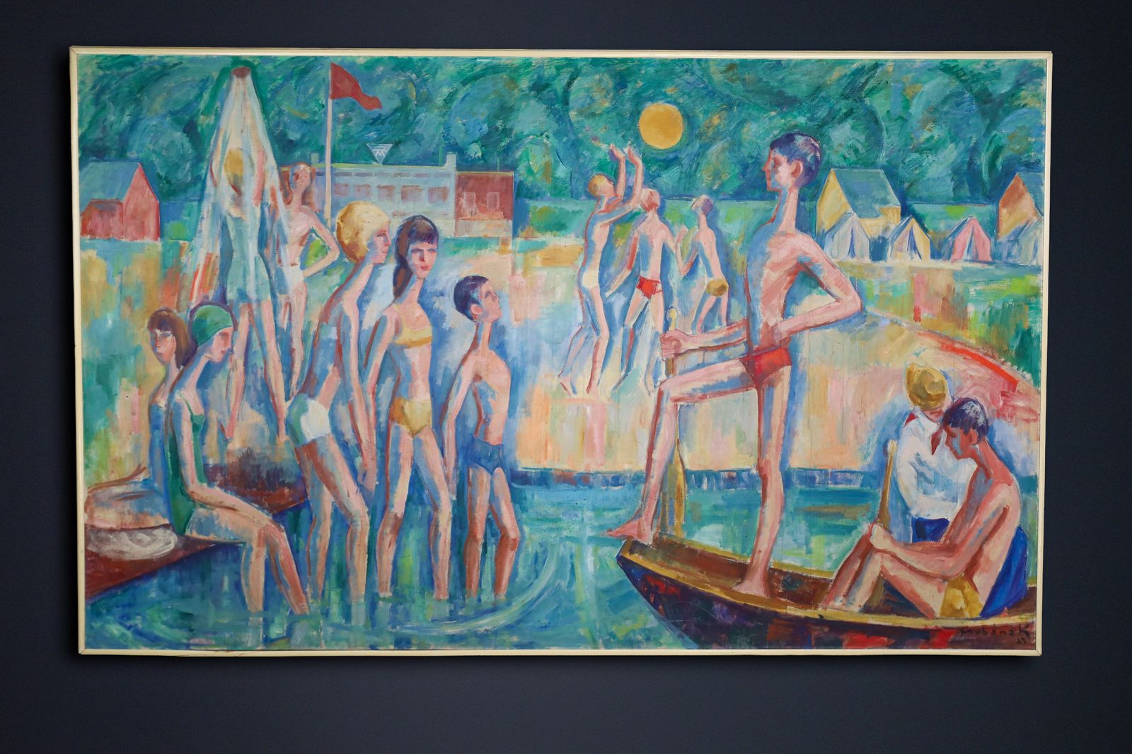 photo furniture Monumental Modernist Painting ‘Swimmers’ By Urbanek, Prague 1963