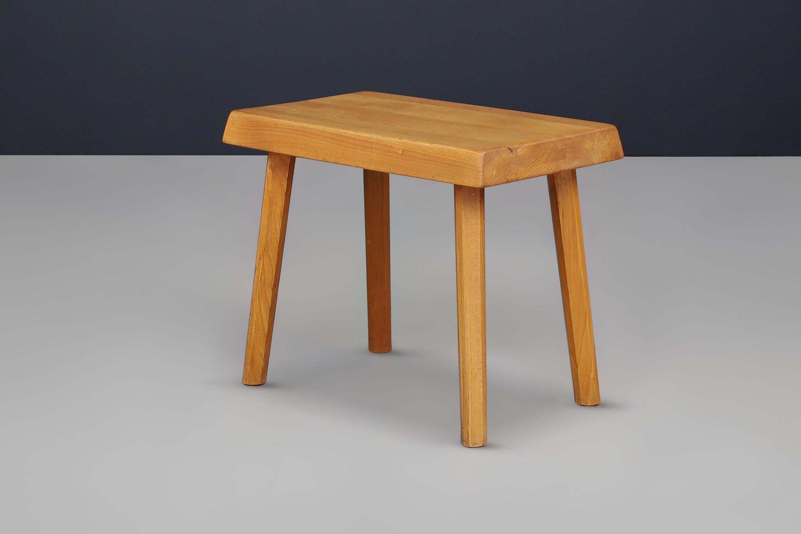 Furniture Mid Century Pierre Chapo Style Elmwood Four Legged Stool, France 1950s photo