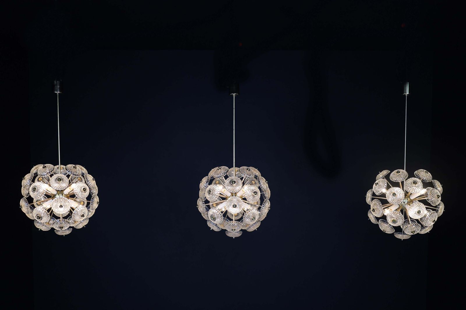 photo buy Mid Century Modern Brass Floral Glass And Brass Chandelier,  Europe, 1960s
