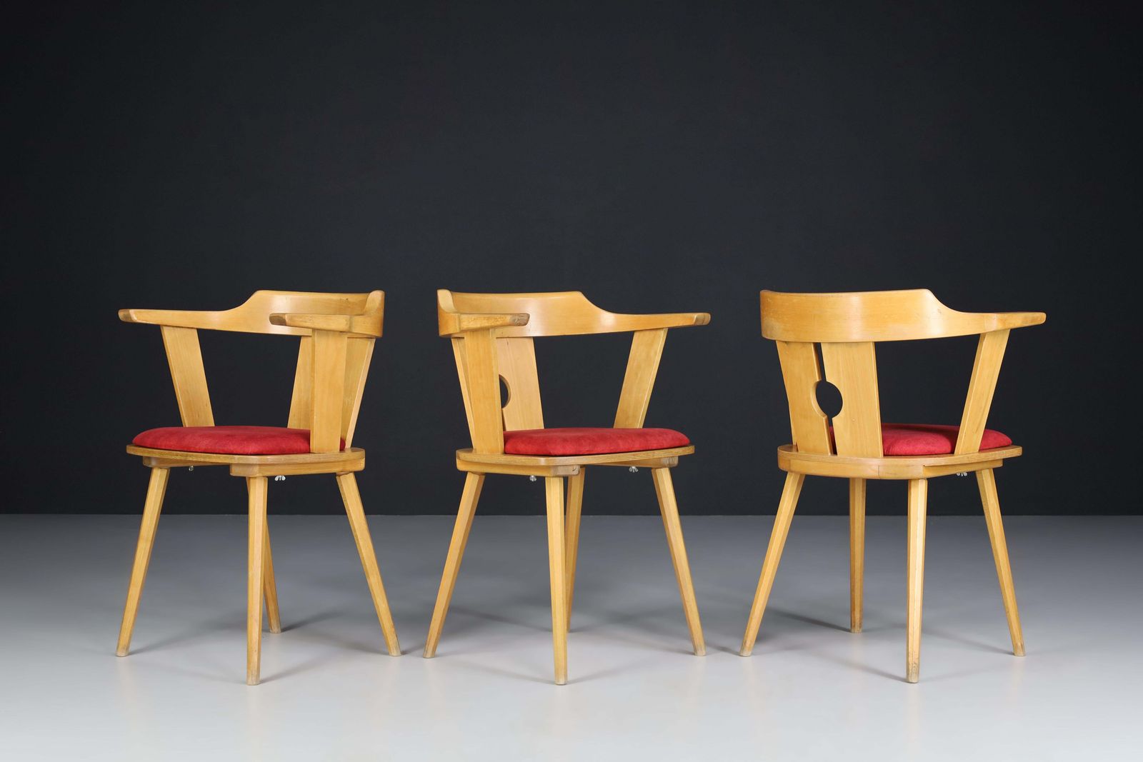 photo furniture Large Set/12 Of Dining Arm Chairs In Beech And Original Upholstery, France 1960s