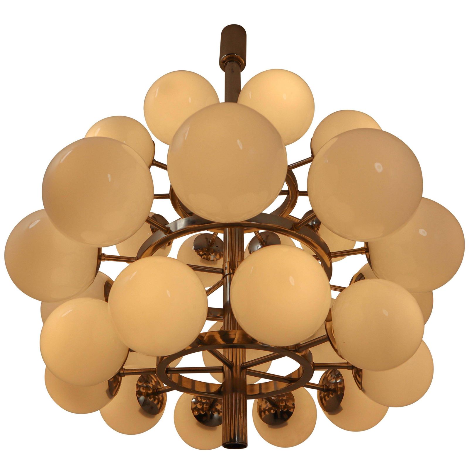Mid Century Modernist Chandelier With 30 Handblown Opaline Glass Globes