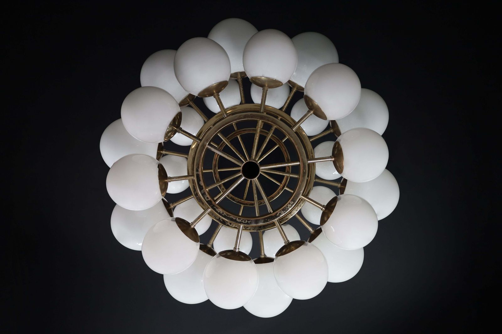 Mid Century Modernist Chandelier With 30 Handblown Opaline Glass Globes photo 7575.0