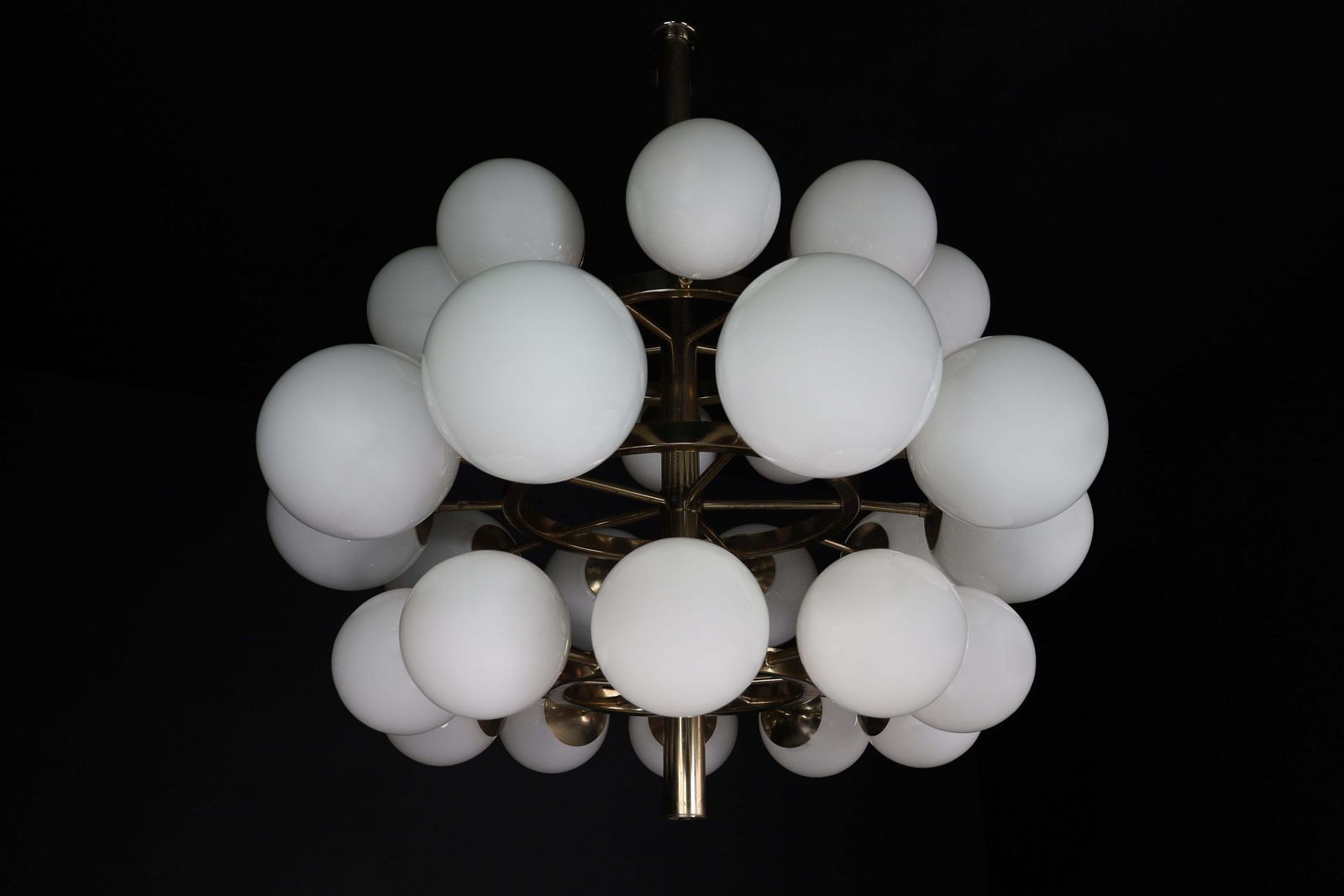 Mid Century Modernist Chandelier With 30 Handblown Opaline Glass Globes photo vinterior
