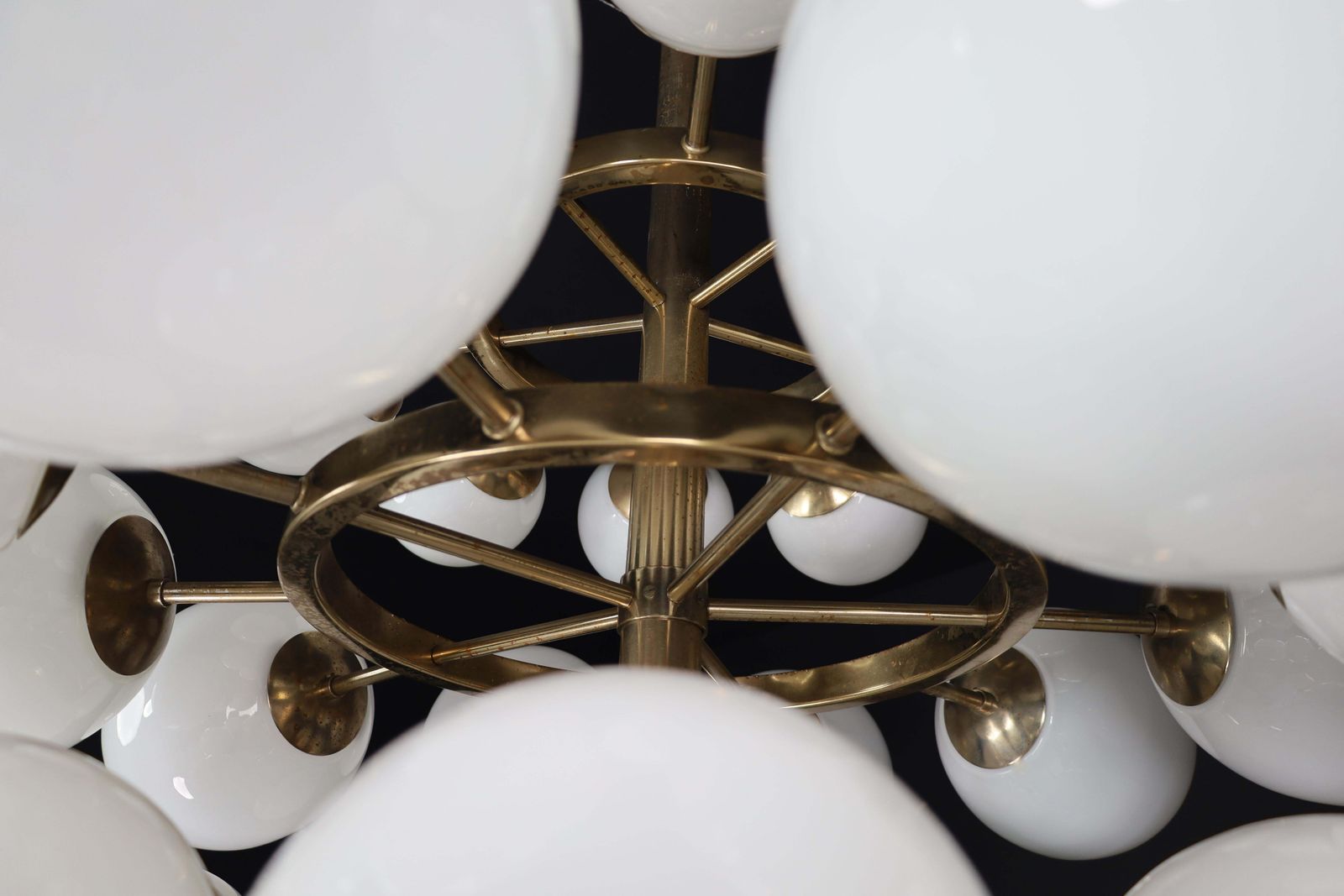 photo buy Mid Century Modernist Chandelier With 30 Handblown Opaline Glass Globes