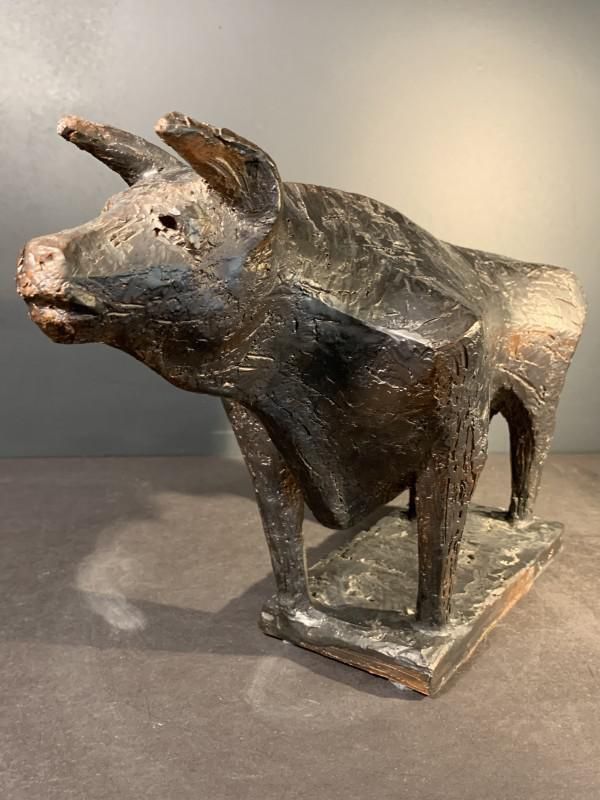 Brutalist Glazed Stoneware Bull Animal Sculpture By Mario Peruggini, 1960s photo vintage