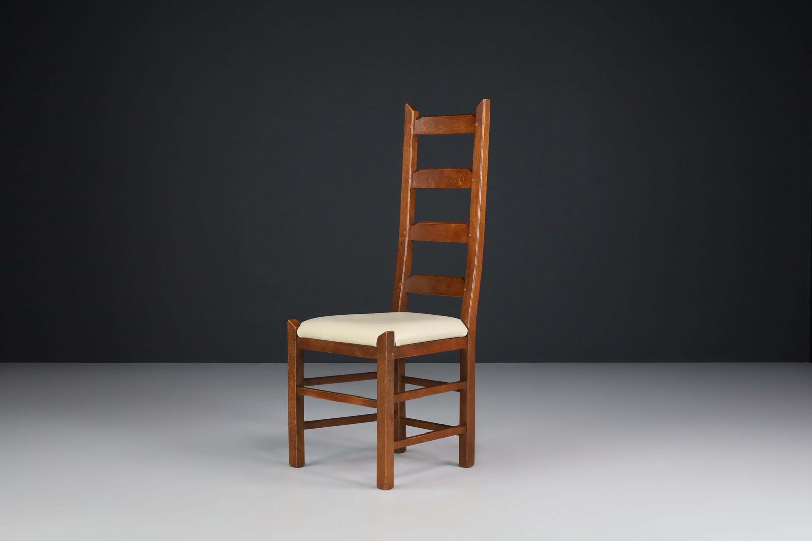 Ladder Back Chairs Crafted In Oak And Leather Seats, France, 1950s photo for sale